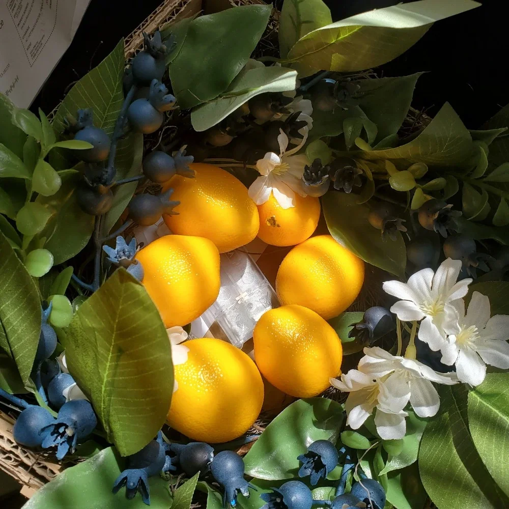 Valery Madelyn Artificial Lemon Blueberry Wreath with LED Lights Summer Decor